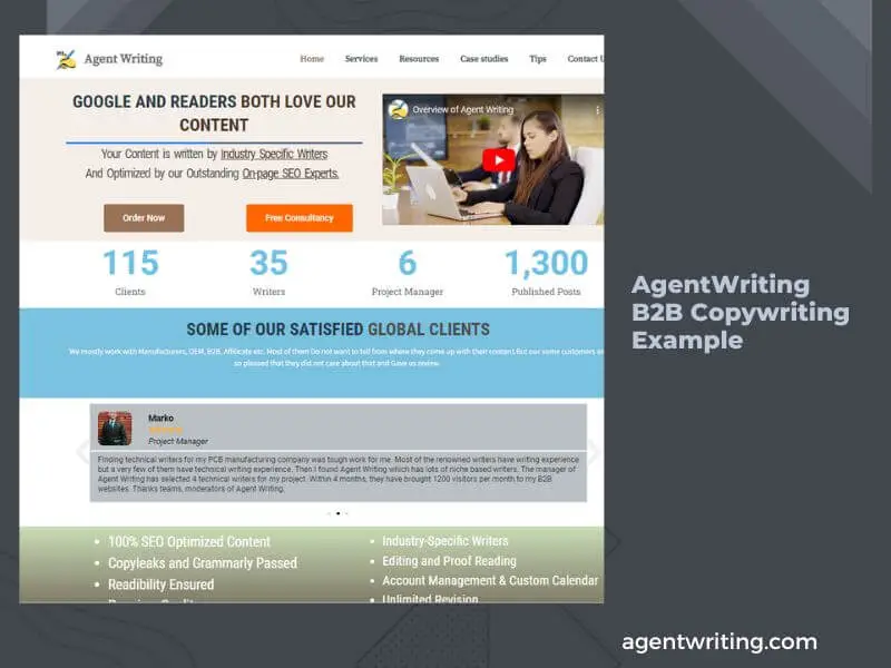 Agentwring as B2B copywriting example