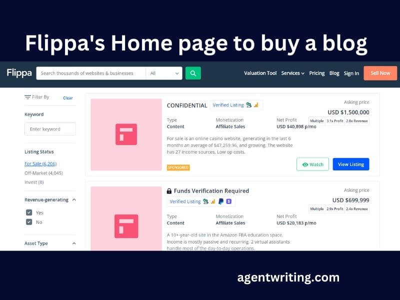 Flippa.com is the top 1 place to buy a blog