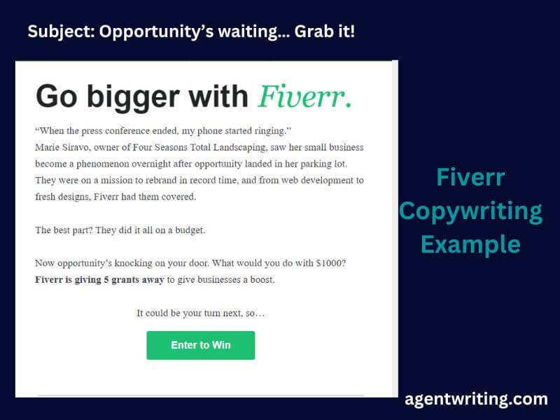 Fiverr Email Copywriting Example 